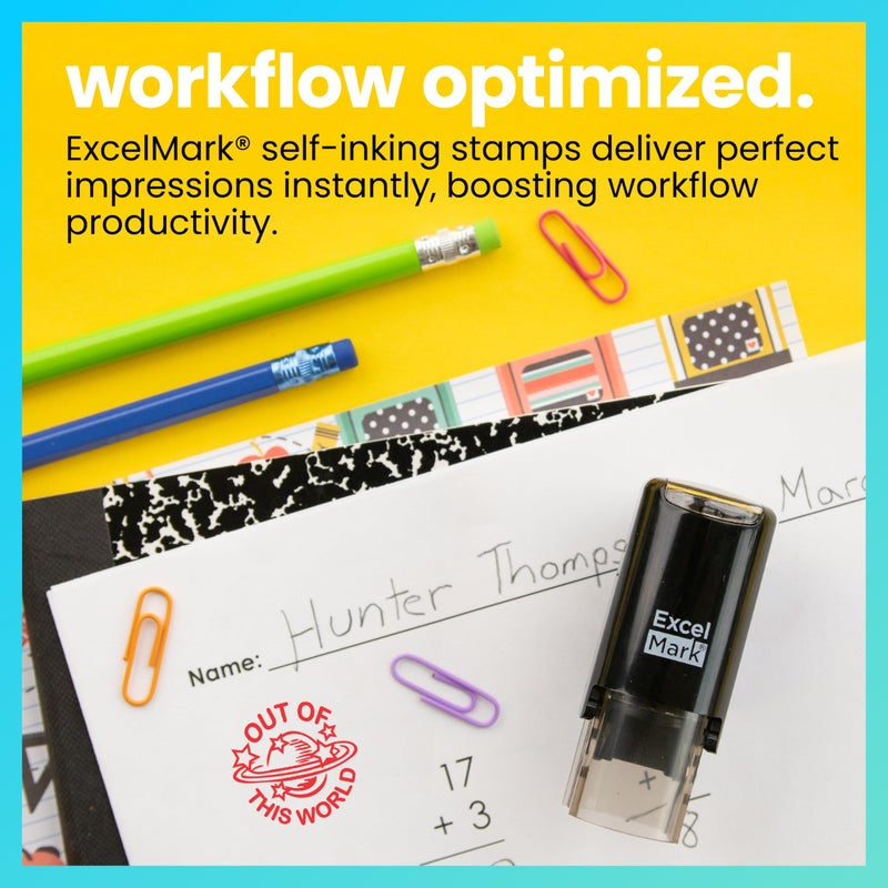 ExcelMark Round Teacher Stamp - Out of This World - RED Ink - Image 2
